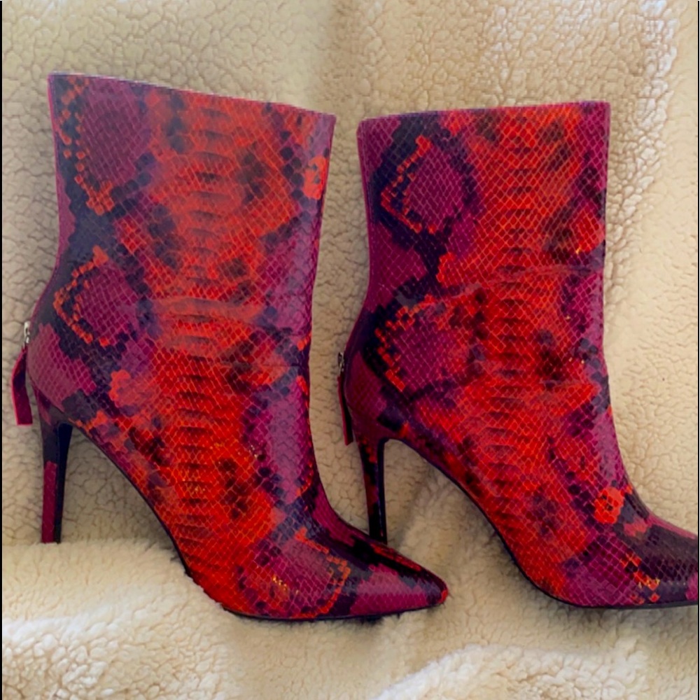 Red Snake skin type Booties